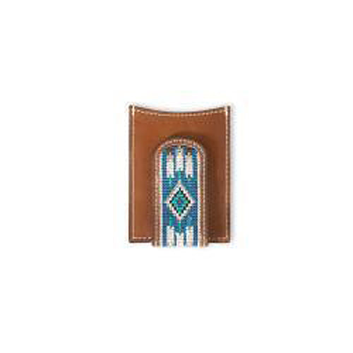 Ariat Brown Money Clip Wallet with Embroidered Southwest Inlay