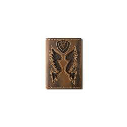 Pard's Western Shop Ariat Aged Bark Trifold Wallet with Boot Stitch Overlay