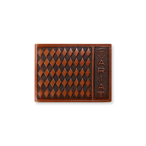 Pard's Western Shop Ariat Brown Diamond Embossed Bifold Wallet with Removable Pass Case&nbsp;
