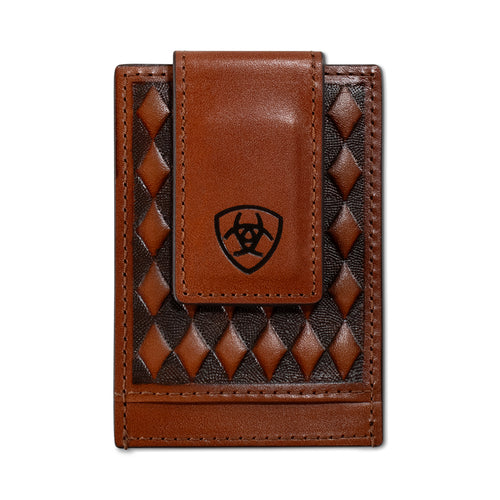 Pard's Western Shop Ariat Brown Diamond Embossed Money Clip Card Case