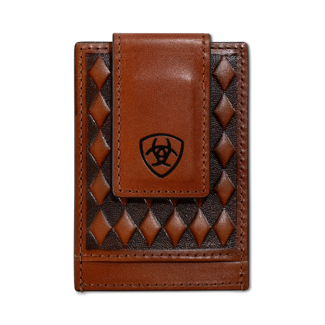 Pard's Western Shop Ariat Brown Diamond Embossed Money Clip Card Case