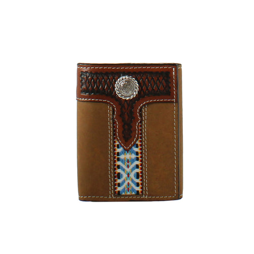 Pard's Western Shop 3D Brown Trifold Wallet with Colorful Aztec Ribbon Inlay