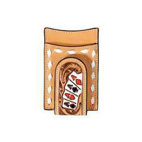 Pard's Western shop 3D Natural Leather Money Clip with Hand Painted Ace Cards