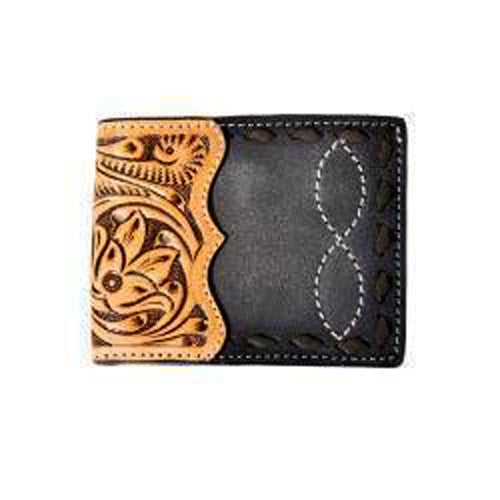 Pard's Western shop 3D Black Bifold Wallet with Brown Floral Tooled Overlay