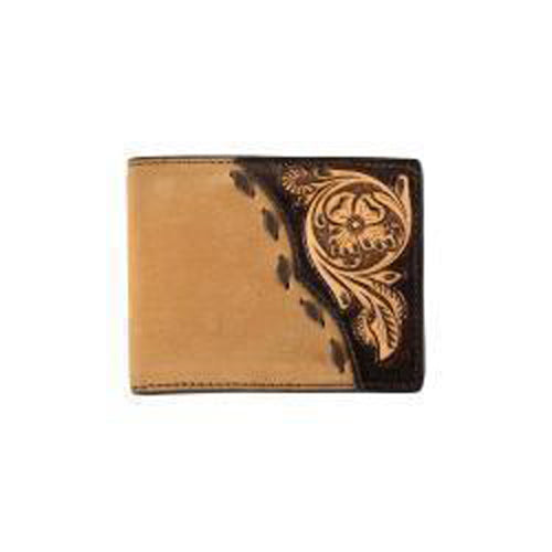 Pard's Western Shop 3D Tan Roughout Bifold Wallet with Chocolate Floral Tooled Overlay
