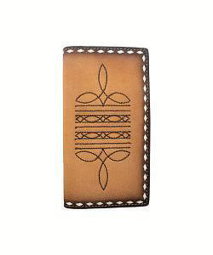 Pard's Western Shop 3D Tan/Brown Rough Out Boot Stitch Rodeo Wallet with White Buck Laced Edge