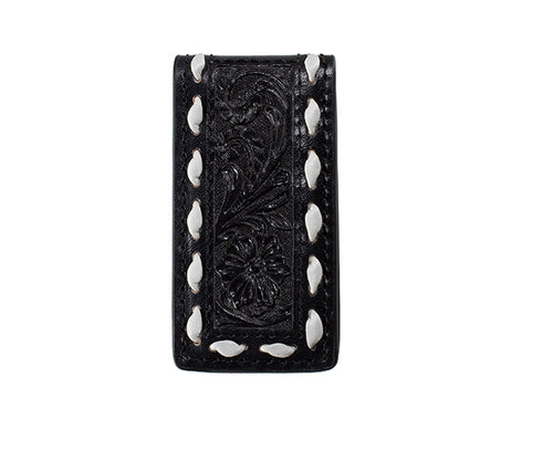 Pard's Western Shop 3D Black Floral Embossed Money Clip