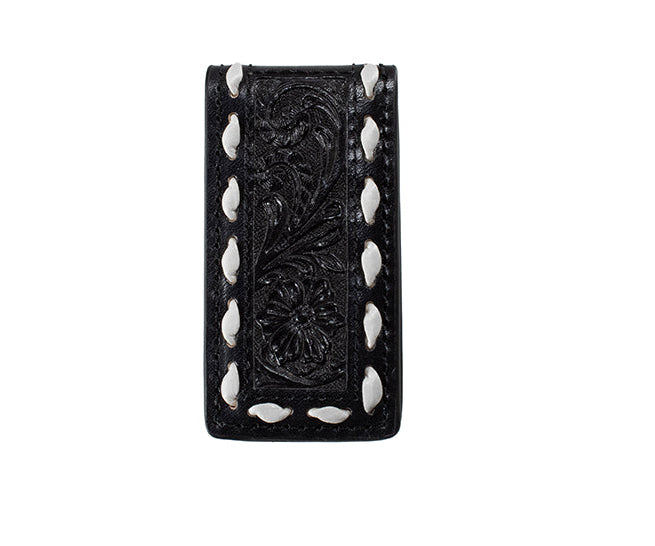 Pard's Western Shop 3D Black Floral Embossed Money Clip
