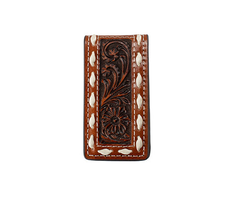 Pard's Western Shop 3D Brown Floral Embossed Money Clip