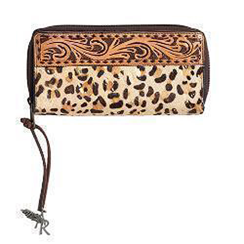 Pard's Western Shop Angel Ranch Cheetah Calf Hair Print Wallet with Tooled Leather Yoke