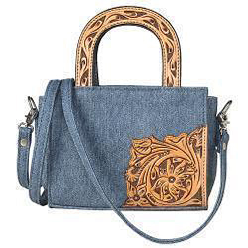 Angel Ranch Remi Denim Tiny Tote with Floral Tooled Leather Overlay