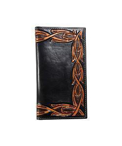 Pard's Western Shop Nocona Black Rodeo Wallet with Brown Scrolling on the Edges