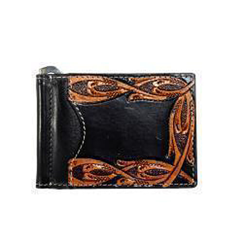 Pard's Western Shop Nocona Black Tooled Bifold Money Clip Wallet
