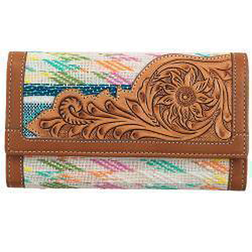 Pard's Western Shop Nocona Multi Colored Felicity Wallet with Tooled Leather Overlay