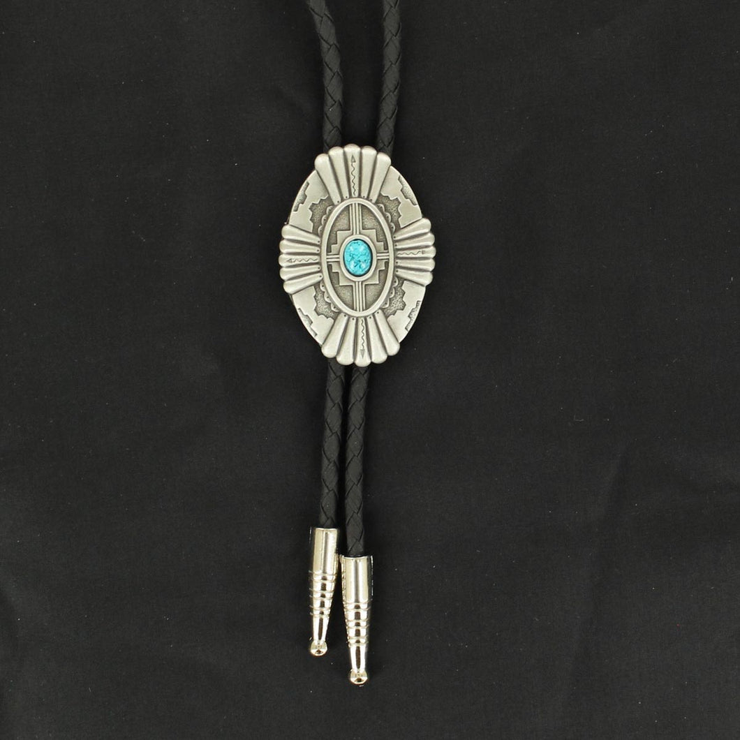 Pard's Western Shop  Double S Southwestern Bolo Tie with Turquoise Stone Center