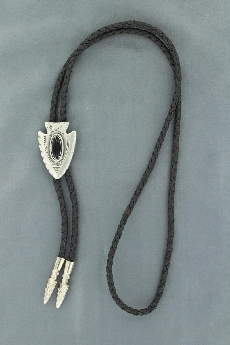Pard's Western Shop Double S Arrowhead Bolo Tie with Black Stone