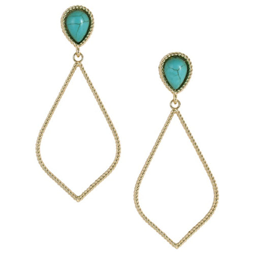 Pard's Western Shop Justin Gold Tone Rope Earrings with Faux Turquoise Stones