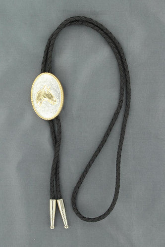 Pard's Western Shop Double S Silver and Gold Tone Oval Horsehead Bolo Tie