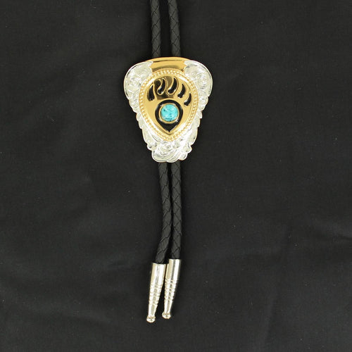 Pard's Western Shop Double S Bear Claw Bolo Tie with Turquoise Stone