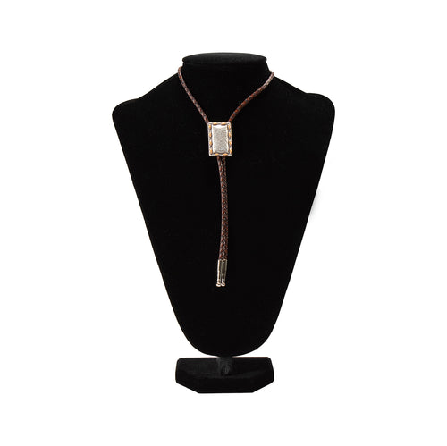 Pard's Western Shop Double S Floral Engraved Rectangle Bolo Tie with Copper Metal Buck Lace
