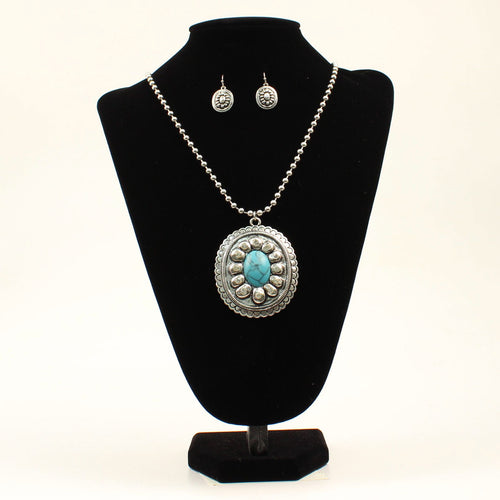 Pard's Western Shop Blazin Roxx Oval Turquoise Pendant Necklace and Earring Set