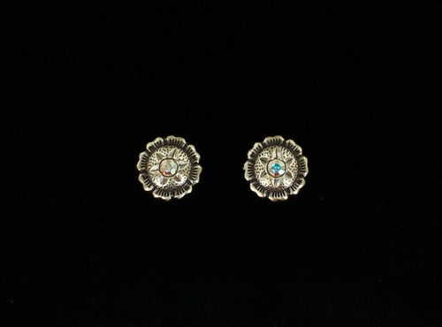 Blazin Roxx Floral Concho Post Earrings with Clear Rhinestone Center