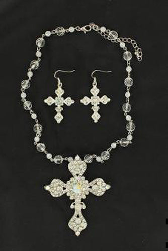 Pard's Western Shop Blazin Roxx Rhinestone Cross Pendant Necklace & Earring Set