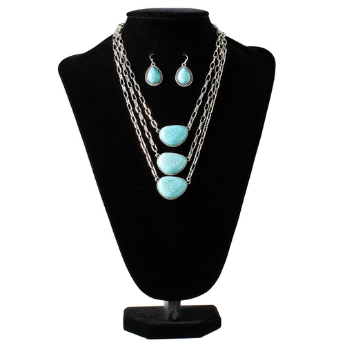 Pard's Western Shop Blazin Roxx Turquoise Stones Necklace & Earrings Set