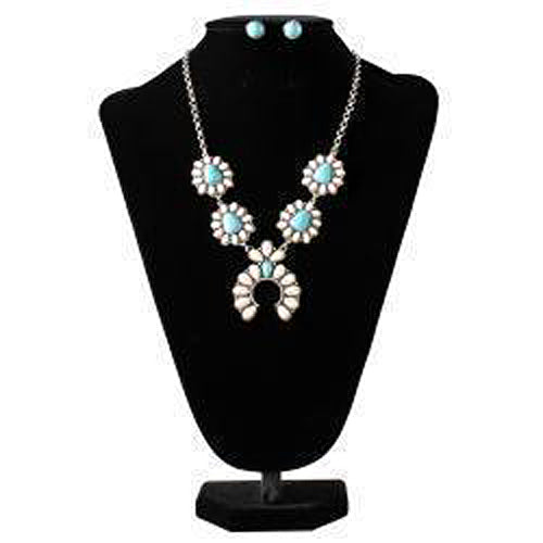 Pard's Western Shop Silver Strike Ladies Squash Blossom Earring and Necklace Set