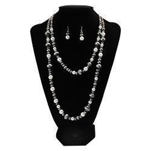 Pard's Western Shop Silver Strike Grey/White Navajo Beads & Pearls Necklace & Earring Set