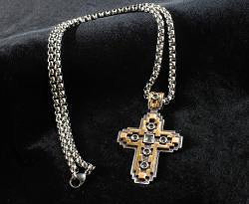 Silver Strike Men's Gold/Silver Cross Necklace