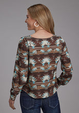 Roper Apparel Women's Brown/Turquoise Aztec Rayon V-Neck Top