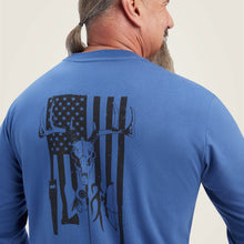 Men's Ariat Blue Deer Skull Over American Flag Rebar Long Sleeve T-Shirt