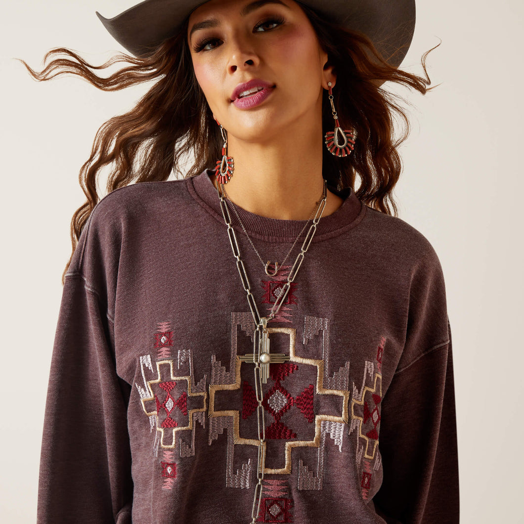 Ariat Purple Southwest Embroidered Larson Cropped Sweatshirt for