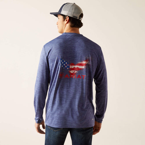 Pard's Western Shop Ariat Red/White/Blue True Eagle Long Sleeve Blue Charger T-Shirt for Men