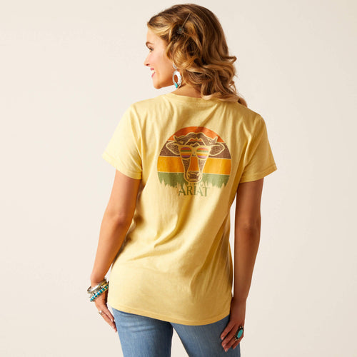 Pard's Western Shop Ariat Cow Sunset Yellow T-Shirt for Women