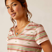 Ariat Pink/Green Desert Serape Stripe V-Neck Laguna Tee for Women