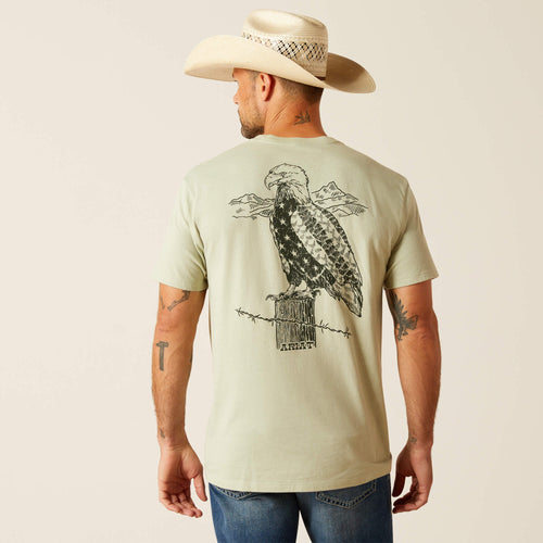 Pard's Western Shop Ariat Light Sage Green Eagle Flag T-Shirt for Men