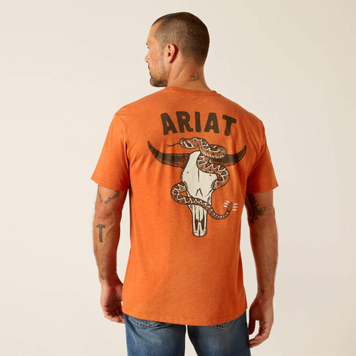 Pard's Western Shop Ariat Orange Rattler Skull T-Shirt for Men