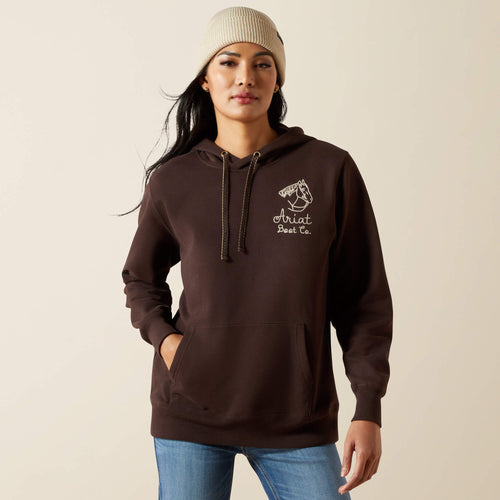 Pard's Western Shop Ariat Women's Brown Stitch Hoodie with Embroidered Horse & Ariat Boot Company