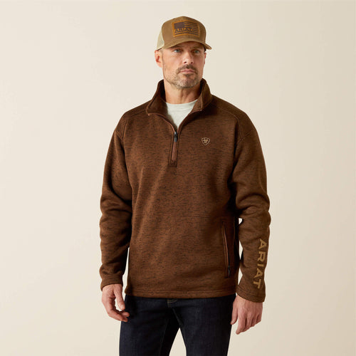 Pard's Western Shop Ariat Men's Brown Caldwell Logo 1/4 Zip Sweater