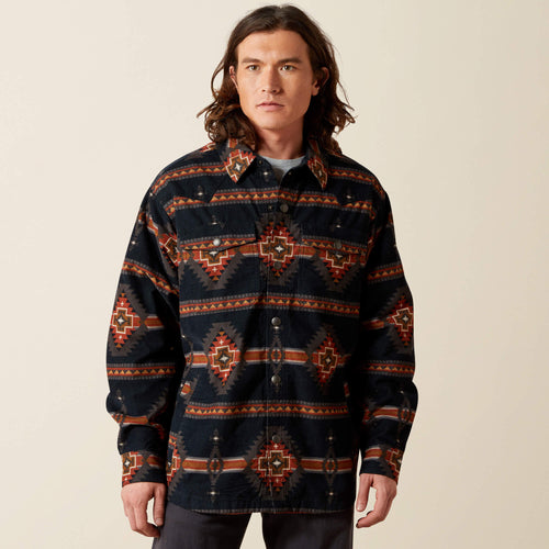 Pard's Western Shop Ariat Men's Hensley Black Corduroy Aztec Print Retro Snap Shirt Jacket