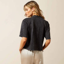 Ariat Women's Pearls & Rhinestones "Cowgirl" Washed Black Crop T-Shirt