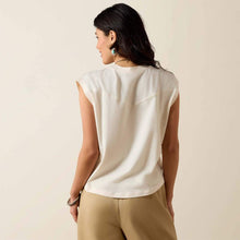 Ariat Women's Sea Salt "Wild West Cowboys" Cropped Sleeveless T-Shirt with Bucking Horse Graphics