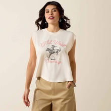 Pard's Western Shop Ariat Women's Sea Salt "Wild West Cowboys" Cropped Sleeveless T-Shirt with Bucking Horse Graphics