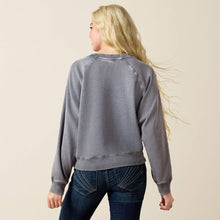 Ariat Women's Blue Mineral Wash "Howdy" Vintage Raglan Sweatshirt with Cowboy Bronc Rider Graphics