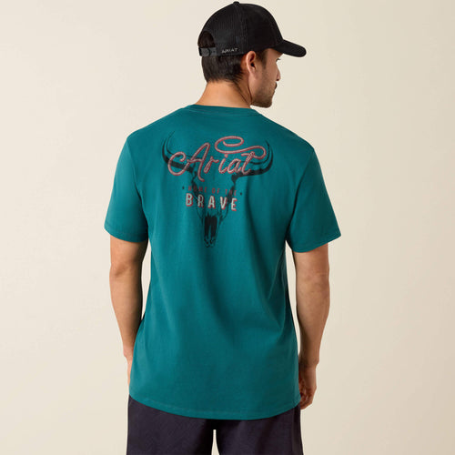 Pard's Western Shop Ariat Cattle Skull Freedom Classic Fit Teal T-Shirt for Men