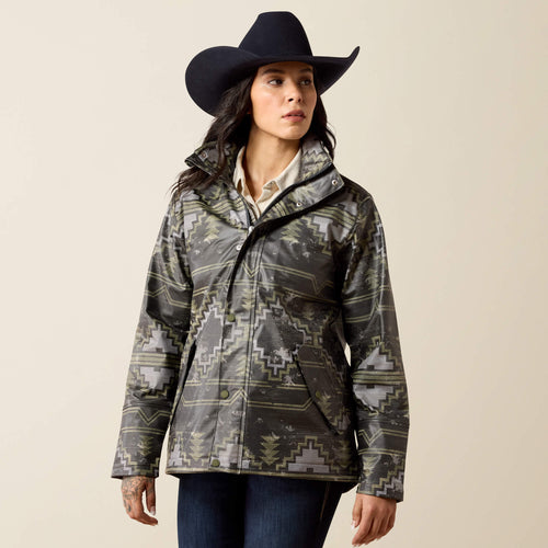 Pard's Western Shop Ariat Women's Grey/Green Southwest Print Drizzle Rain Coat