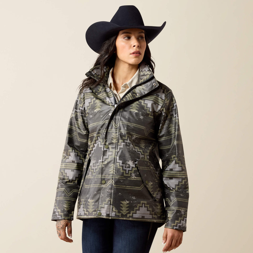 Pard's Western Shop Ariat Women's Grey/Green Southwest Print Drizzle Rain Coat