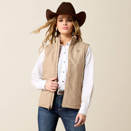 Pard's Western Shop Ariat Women's Faded Leopard Print Softshell Logo Vest